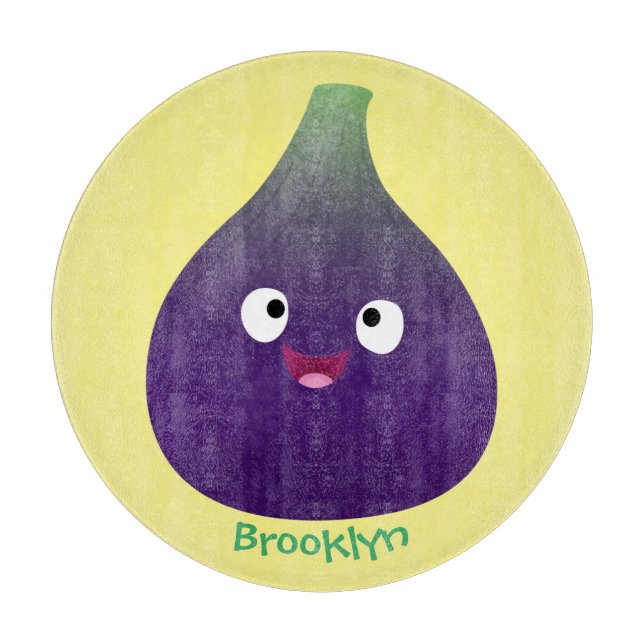 Cute happy purple fig fruit cartoon cutting board (Front)