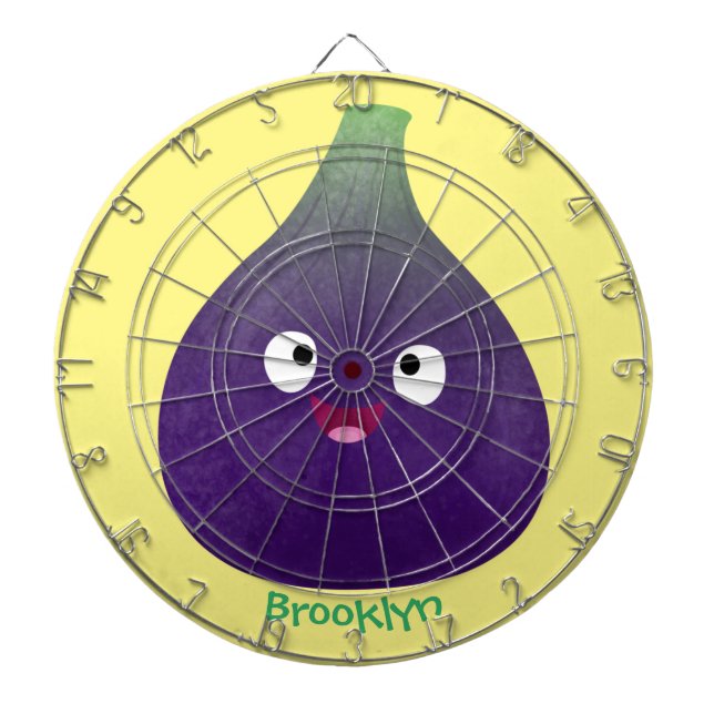 Cute happy purple fig fruit cartoon dart board (Front)