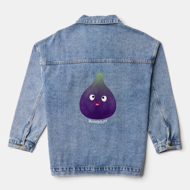 Cute happy purple fig fruit cartoon denim jacket (Back)