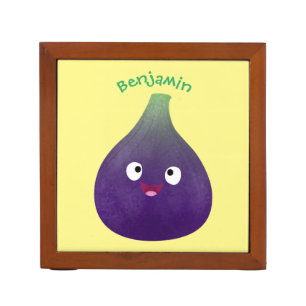 Cute happy purple fig fruit cartoon desk organizer