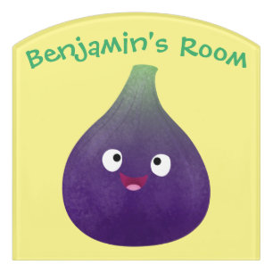 Cute happy purple fig fruit cartoon door sign