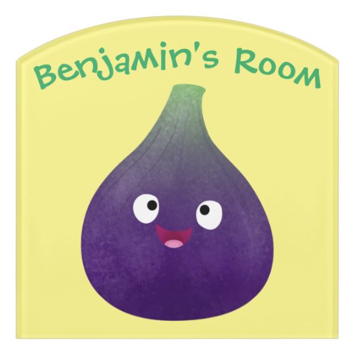 Cute happy purple fig fruit cartoon  door sign