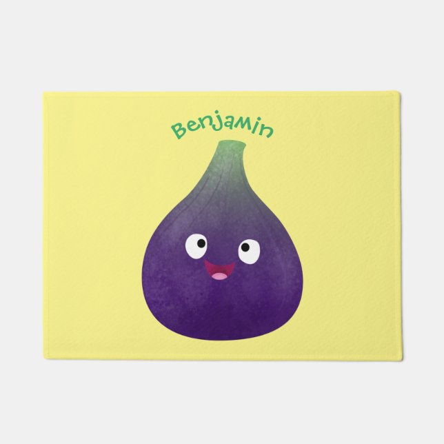 Cute happy purple fig fruit cartoon doormat (Front)