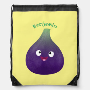 Cute happy purple fig fruit cartoon drawstring bag
