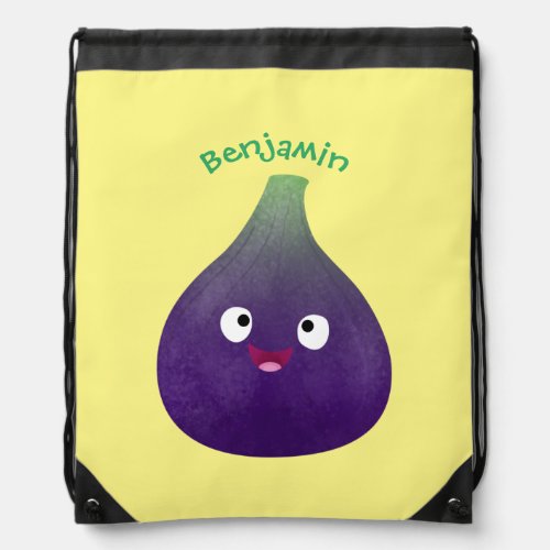 Cute happy purple fig fruit cartoon drawstring bag