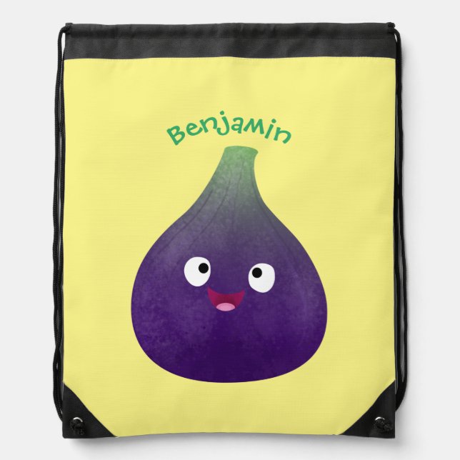 Cute happy purple fig fruit cartoon drawstring bag (Front)