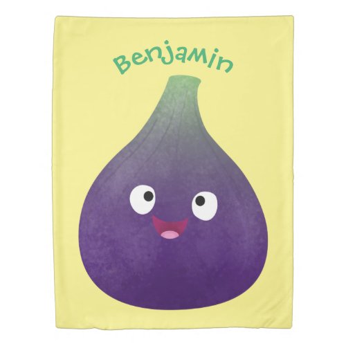 Cute happy purple fig fruit cartoon duvet cover