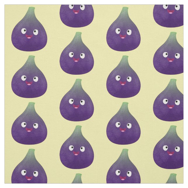Cute happy purple fig fruit cartoon  fabric (Swatch)