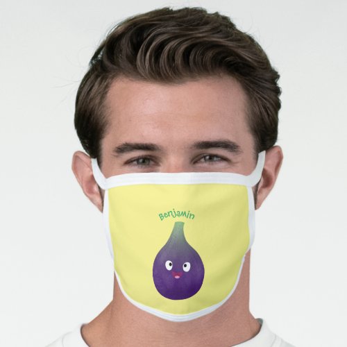 Cute happy purple fig fruit cartoon face mask