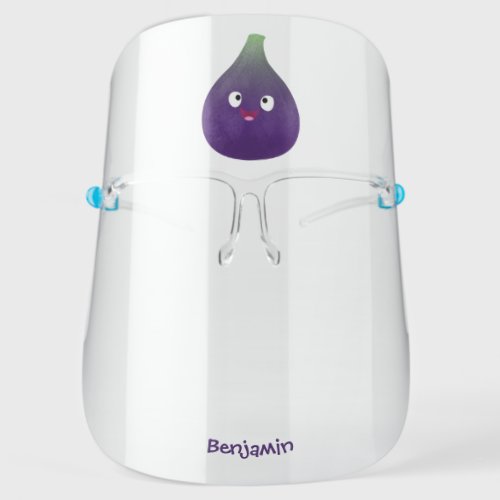 Cute happy purple fig fruit cartoon face shield