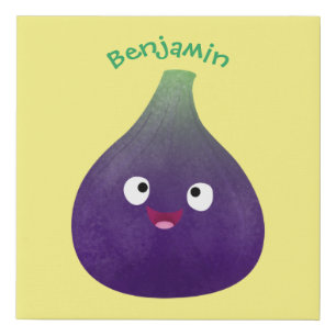 Cute happy purple fig fruit cartoon faux canvas print