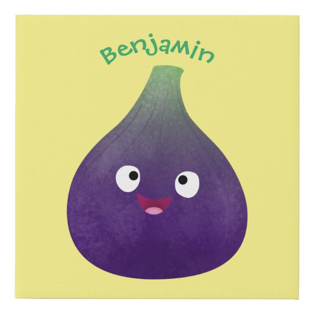Cute happy purple fig fruit cartoon faux canvas print (Front)