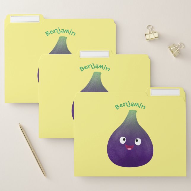 Cute happy purple fig fruit cartoon file folder (Set)