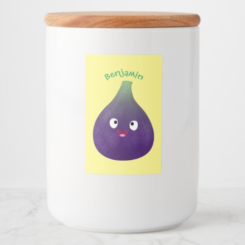 Cute happy purple fig fruit cartoon  food label