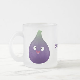 Cute happy purple fig fruit cartoon frosted glass coffee mug