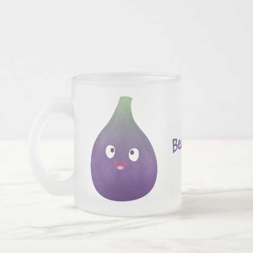 Cute happy purple fig fruit cartoon  frosted glass coffee mug