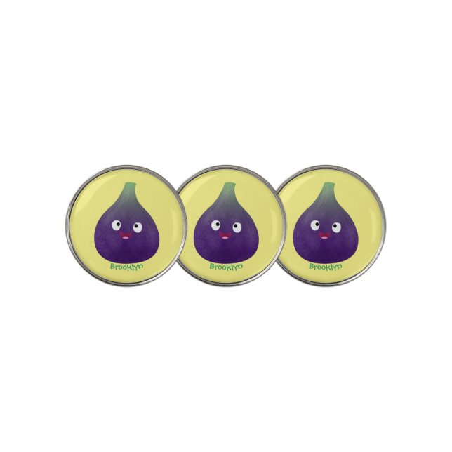 Cute happy purple fig fruit cartoon golf ball marker (3 Up)
