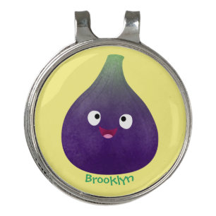 Cute happy purple fig fruit cartoon golf hat clip
