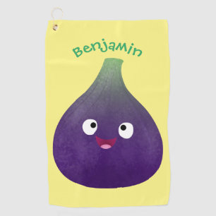 Cute happy purple fig fruit cartoon golf towel