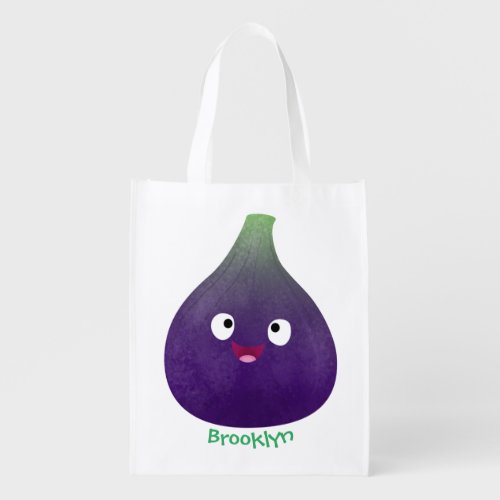 Cute happy purple fig fruit cartoon grocery bag