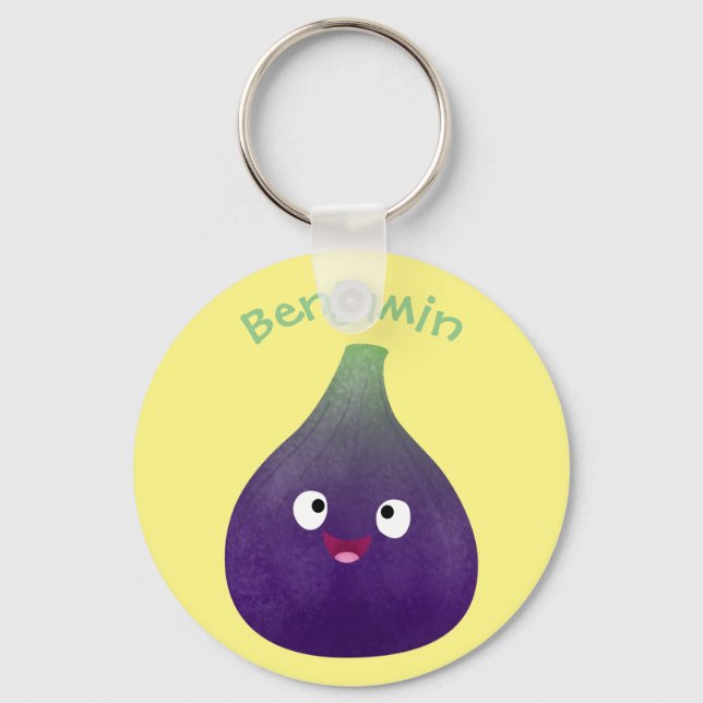 Cute happy purple fig fruit cartoon keychain (Front)