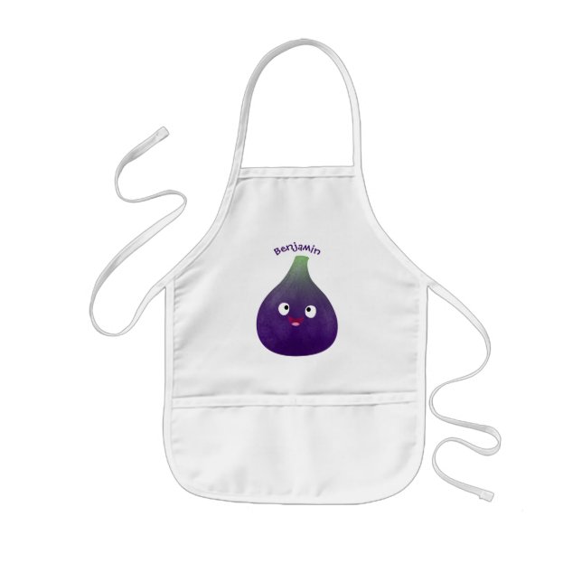 Cute happy purple fig fruit cartoon kids' apron (Front)