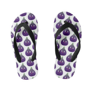 Cute happy purple fig fruit cartoon  kid's flip flops