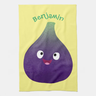 Cute happy purple fig fruit cartoon  kitchen towel