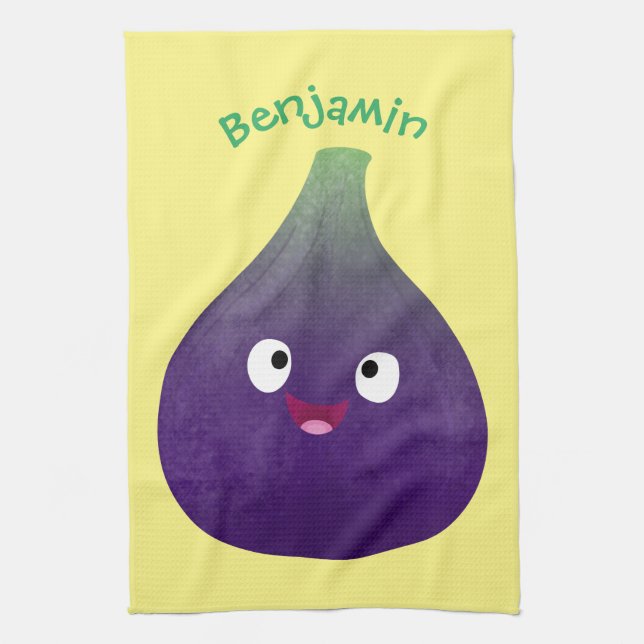 Cute happy purple fig fruit cartoon  kitchen towel (Vertical)