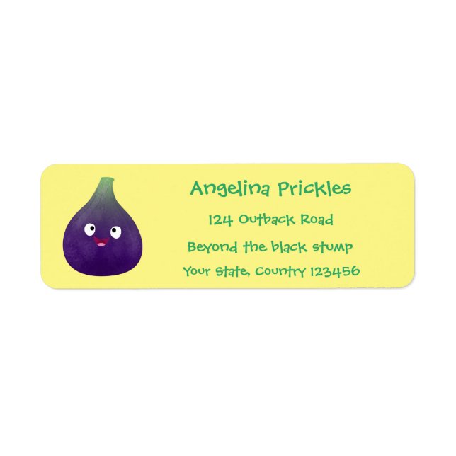 Cute happy purple fig fruit cartoon  label (Front)