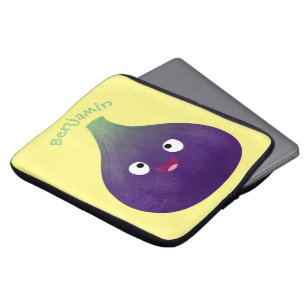 Cute happy purple fig fruit cartoon laptop sleeve