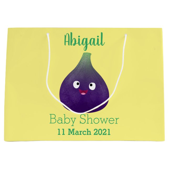 Cute happy purple fig fruit cartoon large gift bag (Front)