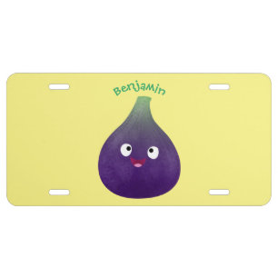 Cute happy purple fig fruit cartoon license plate