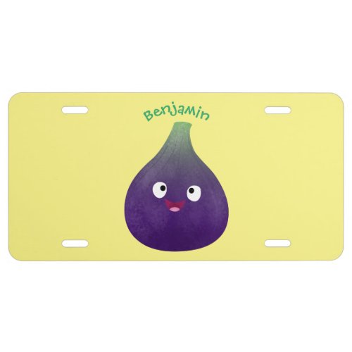 Cute happy purple fig fruit cartoon license plate