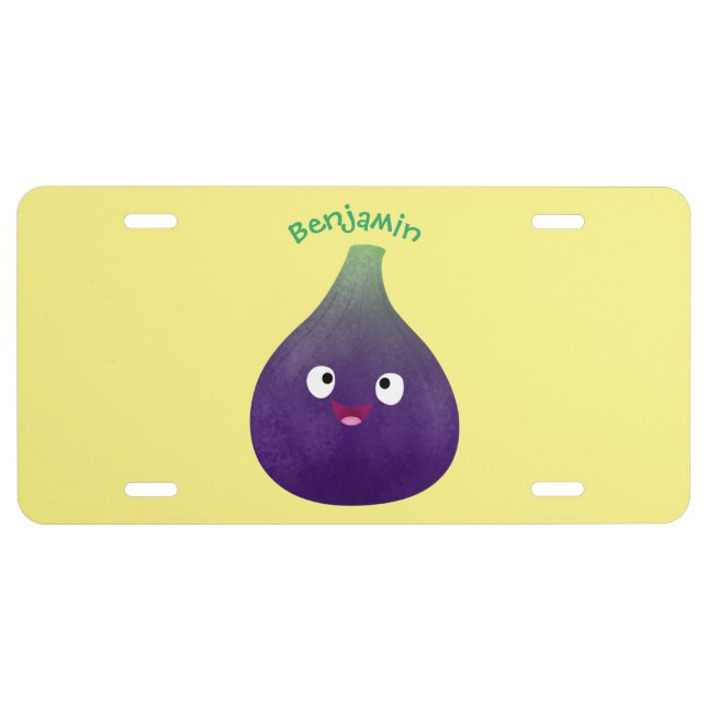 Cute happy purple fig fruit cartoon license plate (Front)