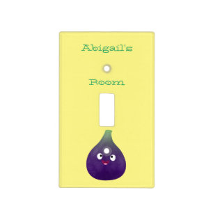 Cute happy purple fig fruit cartoon light switch cover