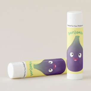 Cute happy purple fig fruit cartoon lip balm