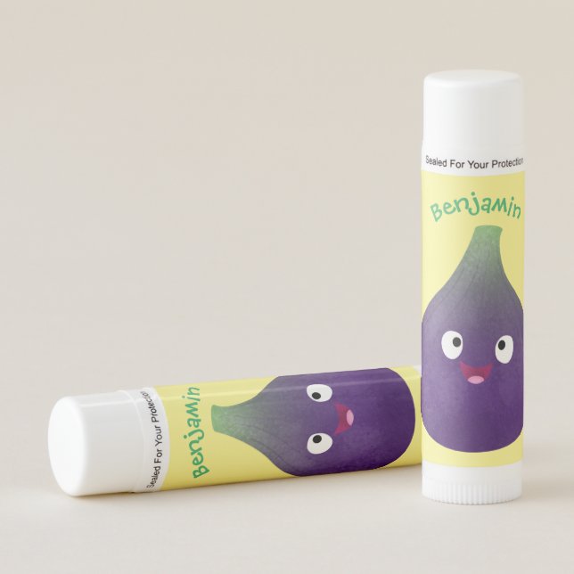 Cute happy purple fig fruit cartoon lip balm (Front)