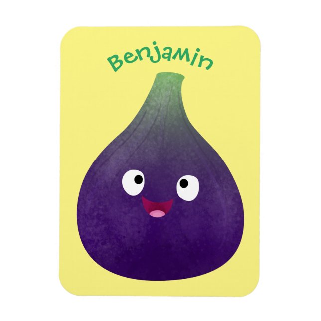 Cute happy purple fig fruit cartoon  magnet (Vertical)