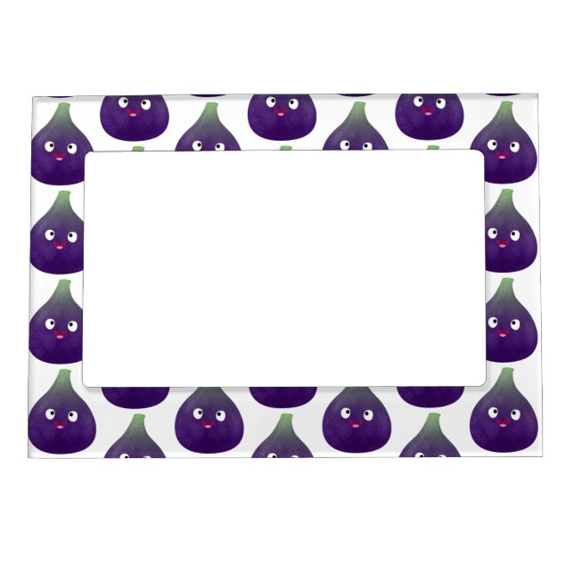 Cute happy purple fig fruit cartoon magnetic frame (Front)