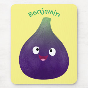 Cute happy purple fig fruit cartoon mouse pad