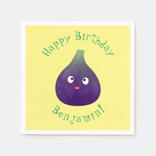 Cute happy purple fig fruit cartoon napkins