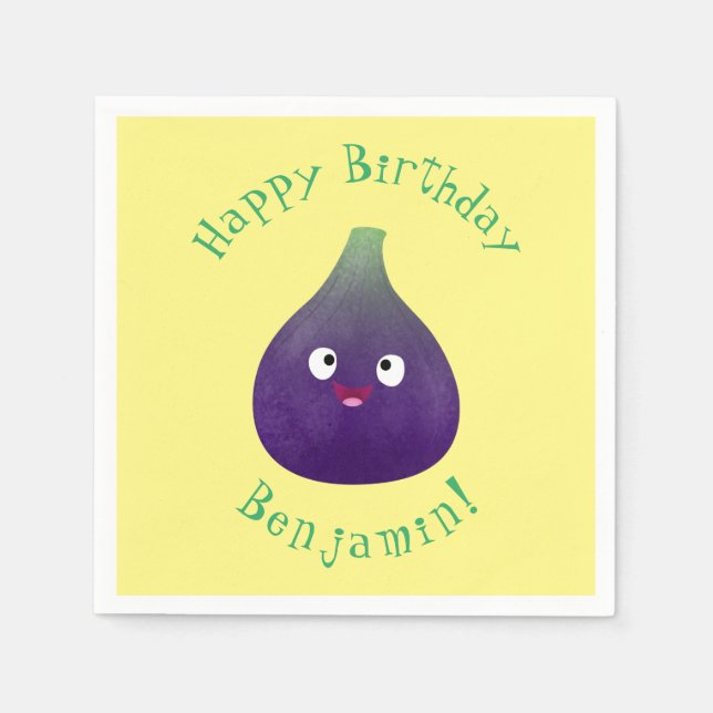 Cute happy purple fig fruit cartoon napkins (Front)