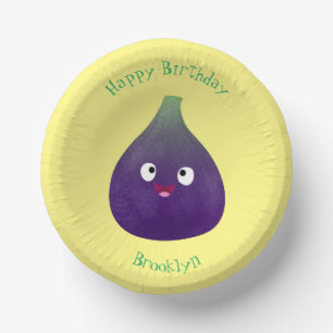 Cute happy purple fig fruit cartoon  paper bowls