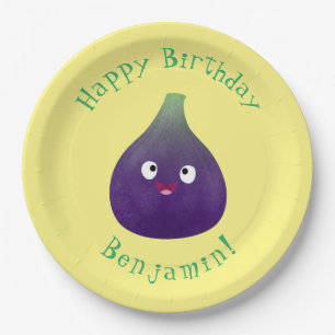 Cute happy purple fig fruit cartoon  paper plates