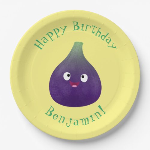 Cute happy purple fig fruit cartoon  paper plates