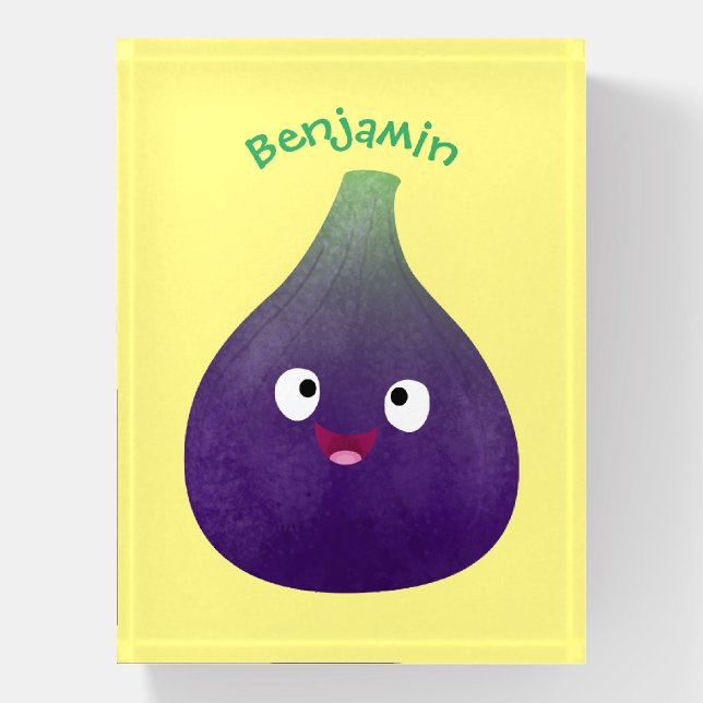 Cute happy purple fig fruit cartoon paperweight (Vertical)