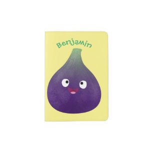 Cute happy purple fig fruit cartoon passport holder