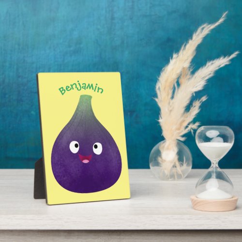 Cute happy purple fig fruit cartoon plaque