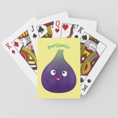 Cute happy purple fig fruit cartoon playing cards